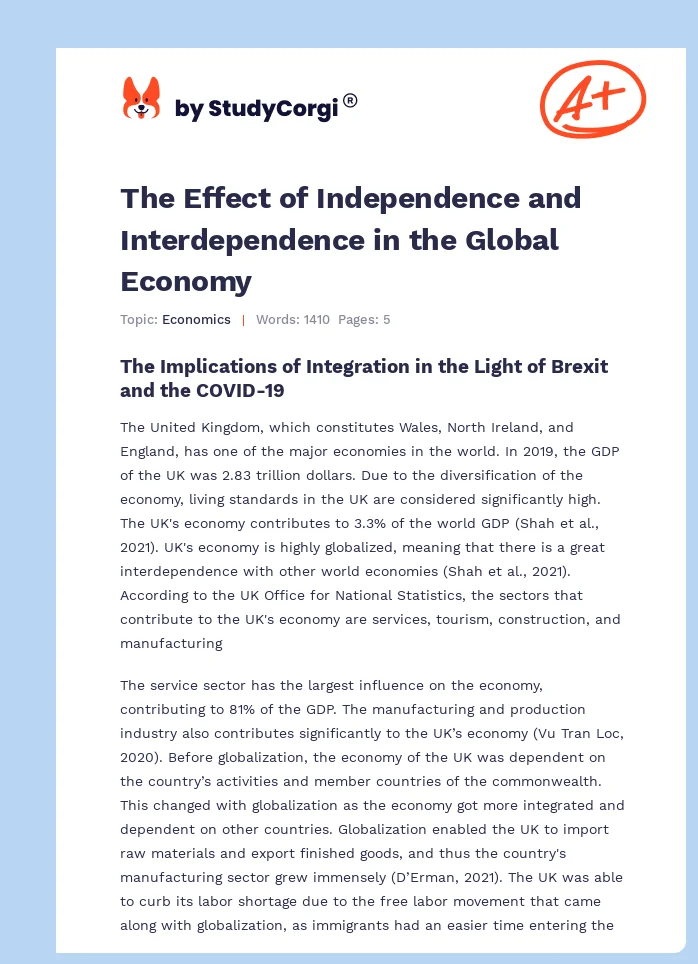 The Effect of Independence and Interdependence in the Global Economy. Page 1