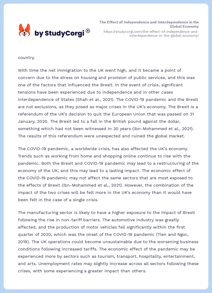 The Effect of Independence and Interdependence in the Global Economy. Page 2