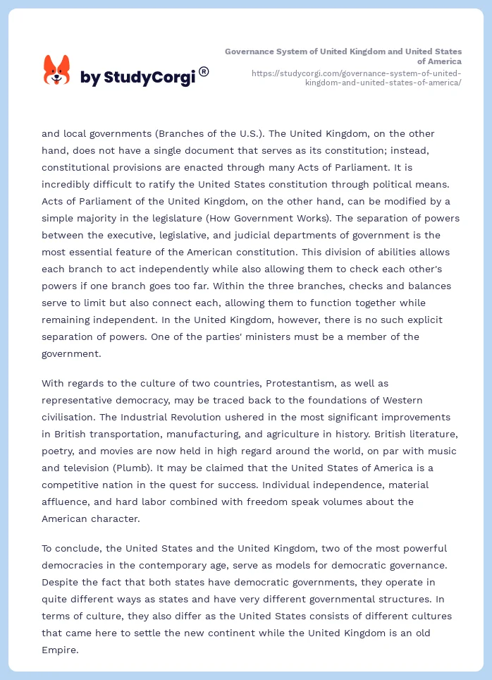 Governance System of United Kingdom and United States of America. Page 2