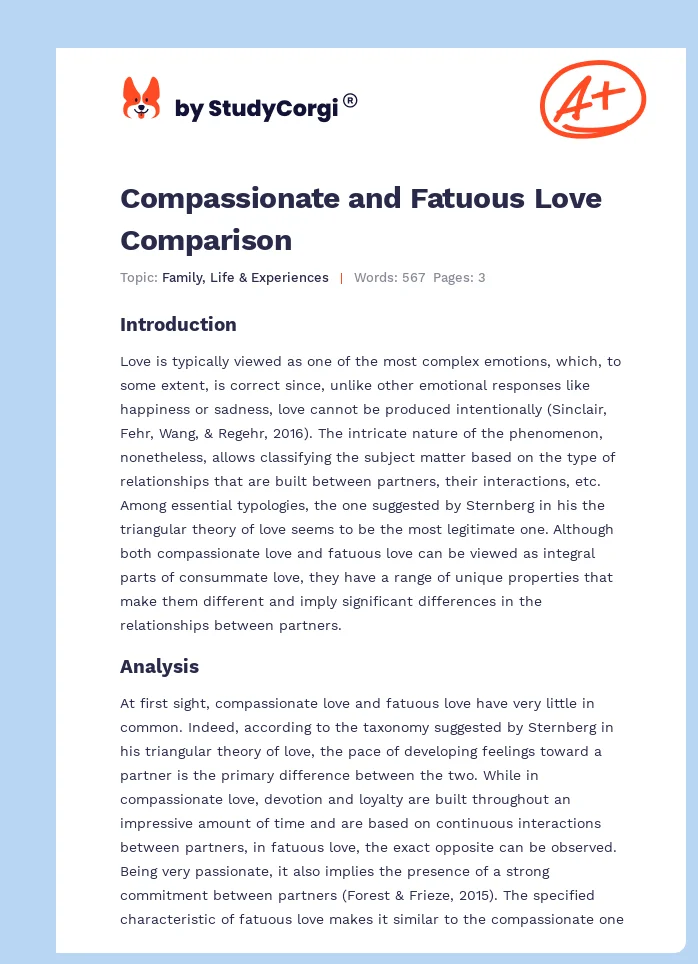 Compassionate and Fatuous Love Comparison. Page 1