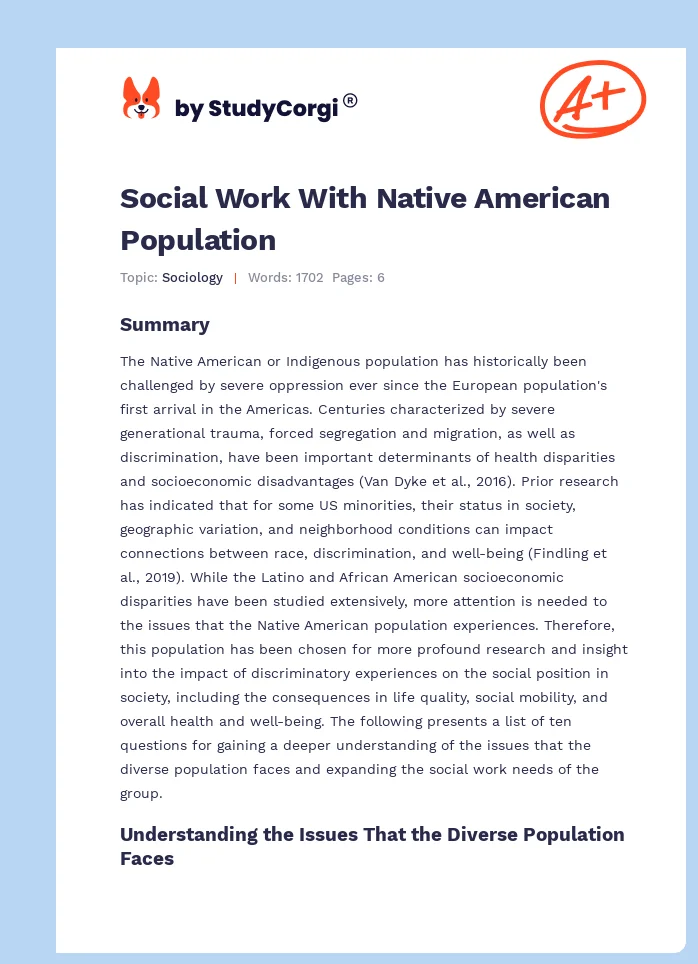 Social Work With Native American Population. Page 1