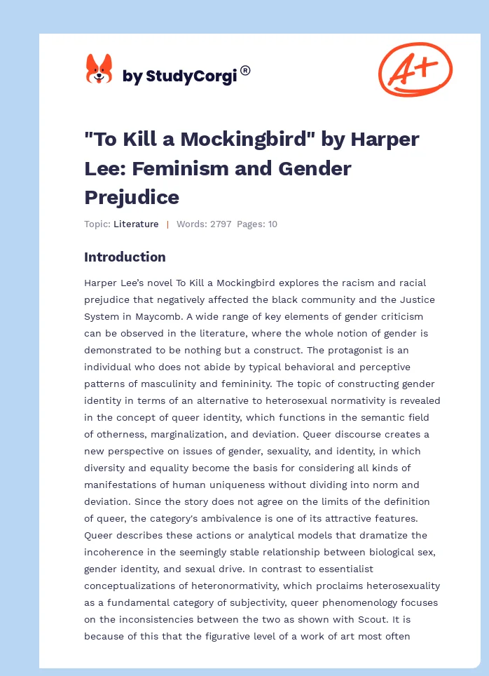 "To Kill a Mockingbird" by Harper Lee: Feminism and Gender Prejudice. Page 1