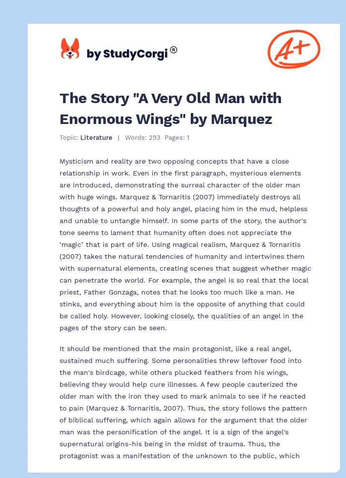 The Story "A Very Old Man with Enormous Wings" by Marquez. Page 1