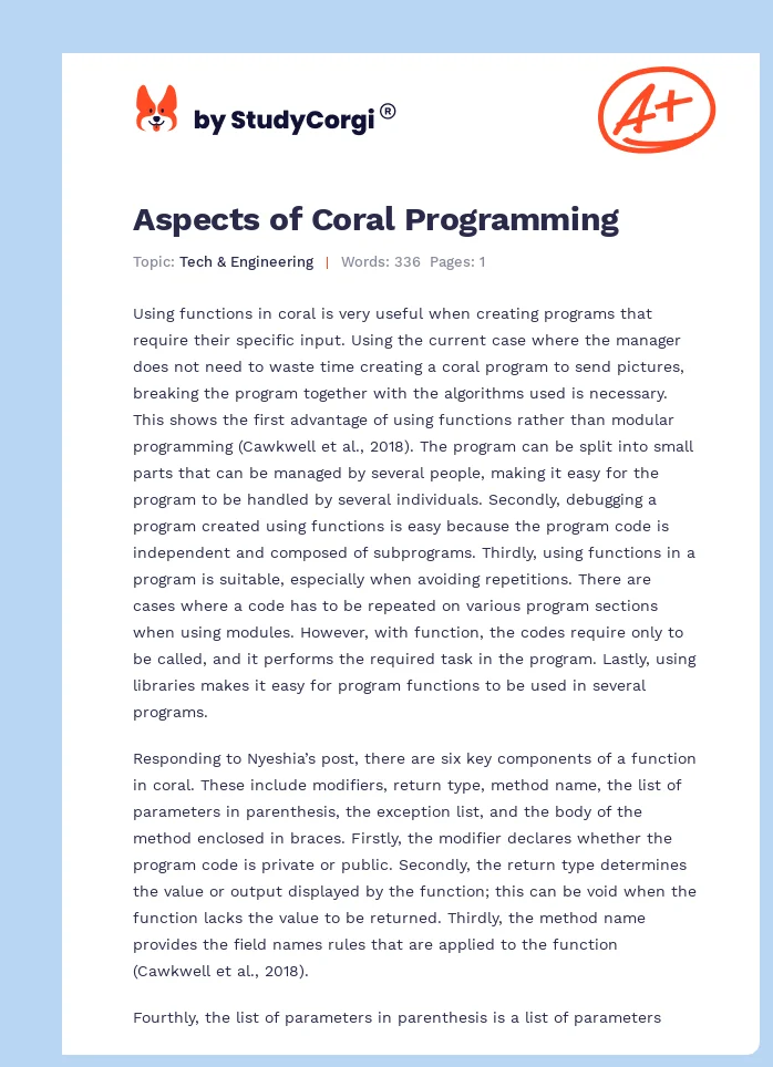 Aspects of Coral Programming. Page 1