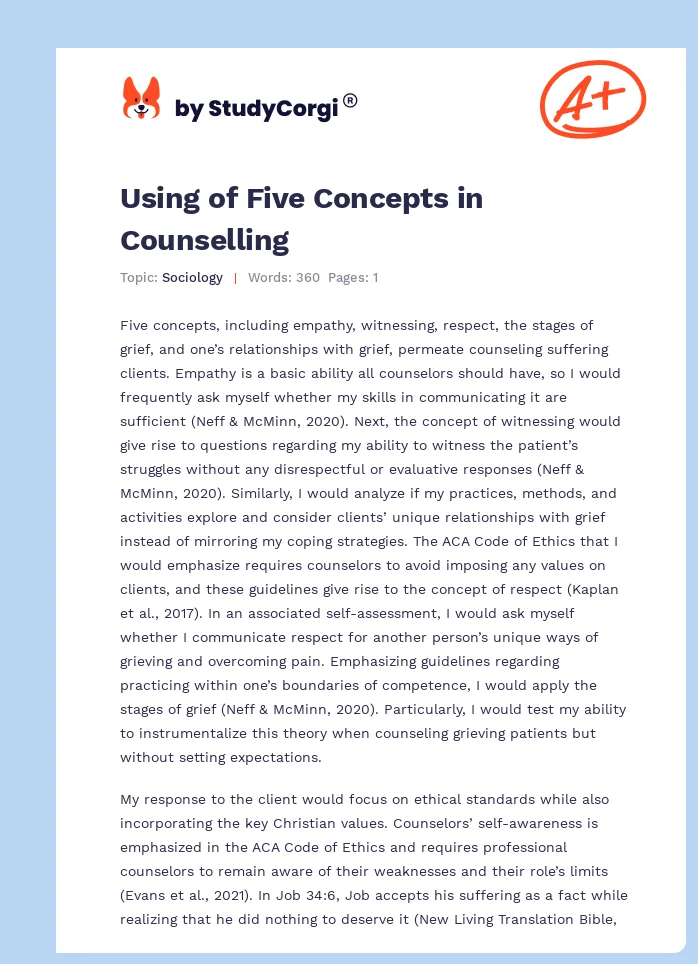 Using of Five Concepts in Counselling. Page 1