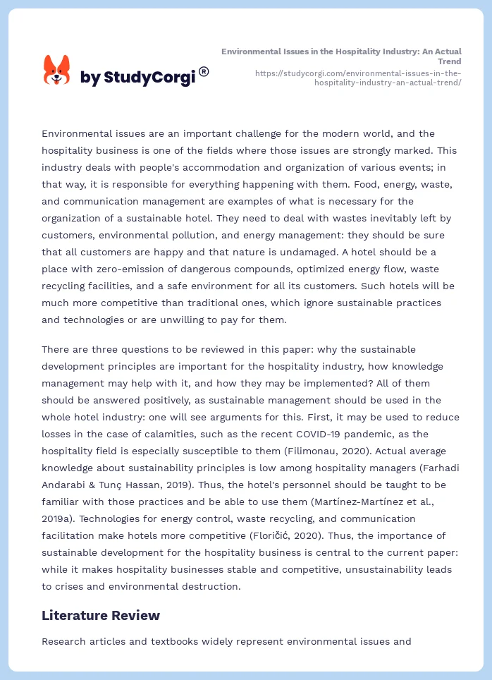 Environmental Issues in the Hospitality Industry: An Actual Trend. Page 2