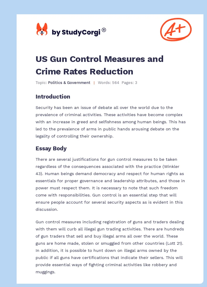 US Gun Control Measures and Crime Rates Reduction. Page 1