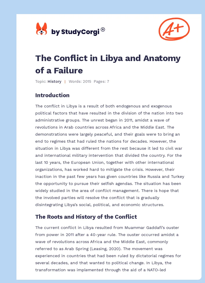 The Conflict in Libya and Anatomy of a Failure. Page 1
