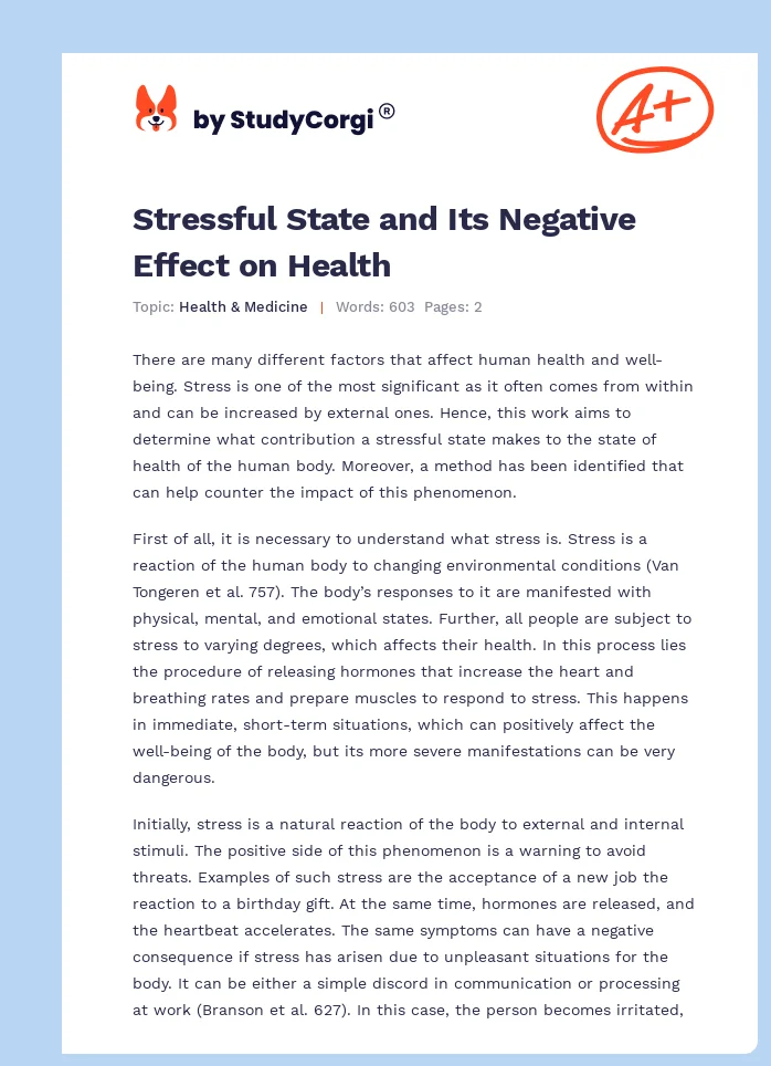 Stressful State and Its Negative Effect on Health. Page 1