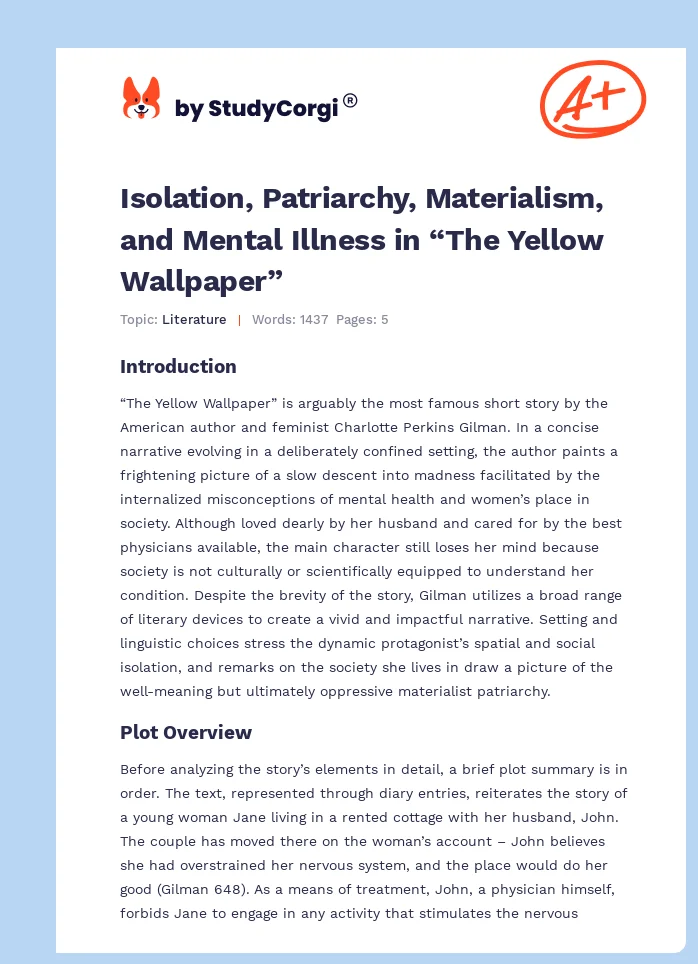 Isolation, Patriarchy, Materialism, and Mental Illness in “The Yellow Wallpaper”. Page 1