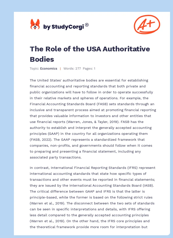 The Role of the USA Authoritative Bodies. Page 1