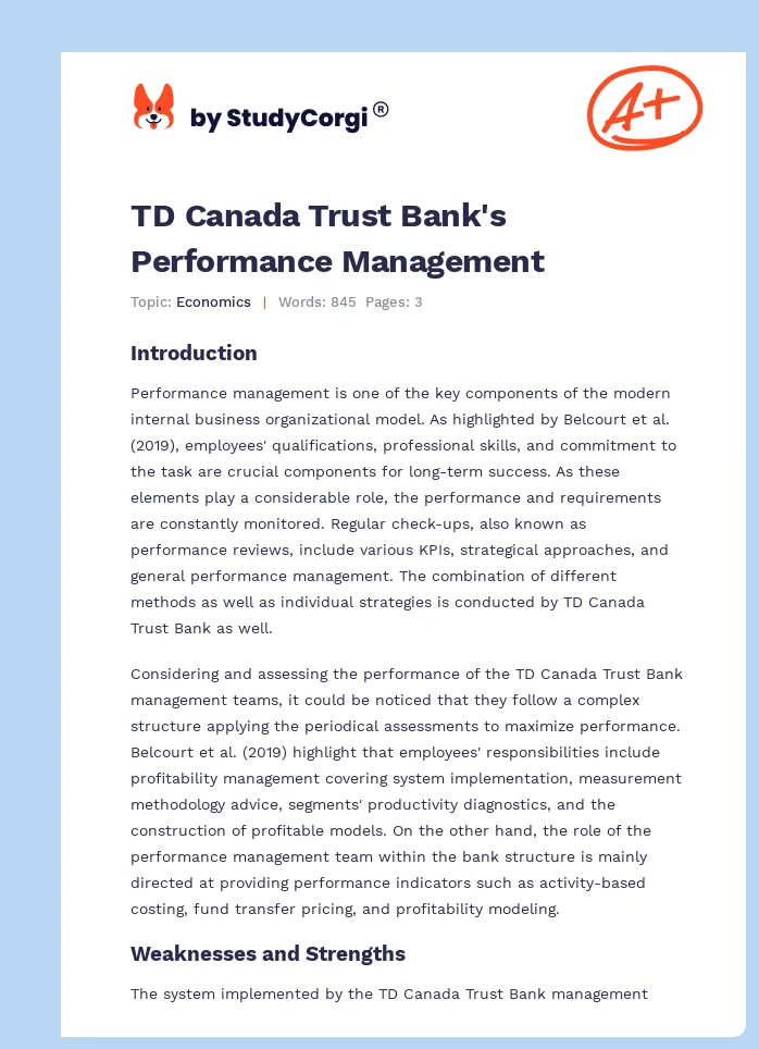 TD Canada Trust Bank's Performance Management. Page 1
