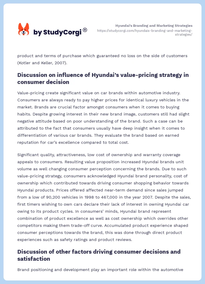 Hyundai’s Branding and Marketing Strategies. Page 2