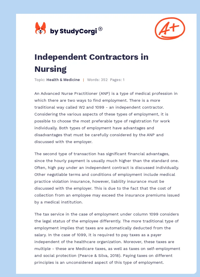 Independent Contractors in Nursing. Page 1