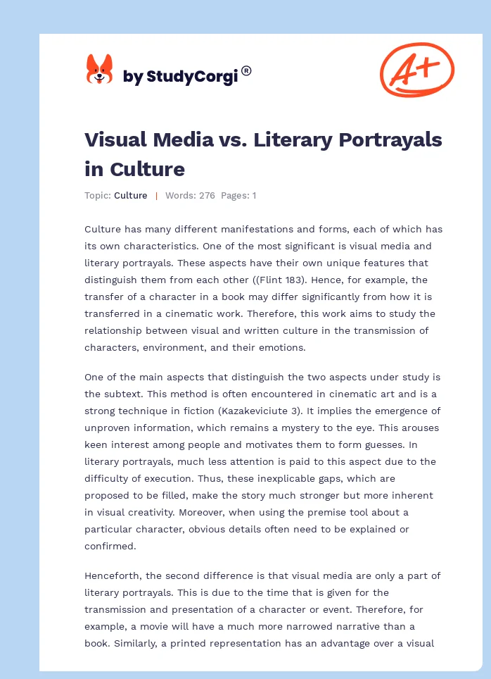 Visual Media vs. Literary Portrayals in Culture. Page 1