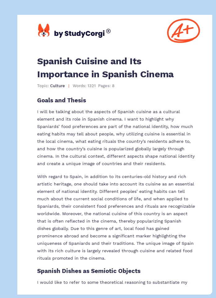 Spanish Cuisine and Its Importance in Spanish Cinema. Page 1