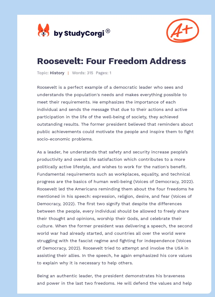 Roosevelt: Four Freedom Address. Page 1