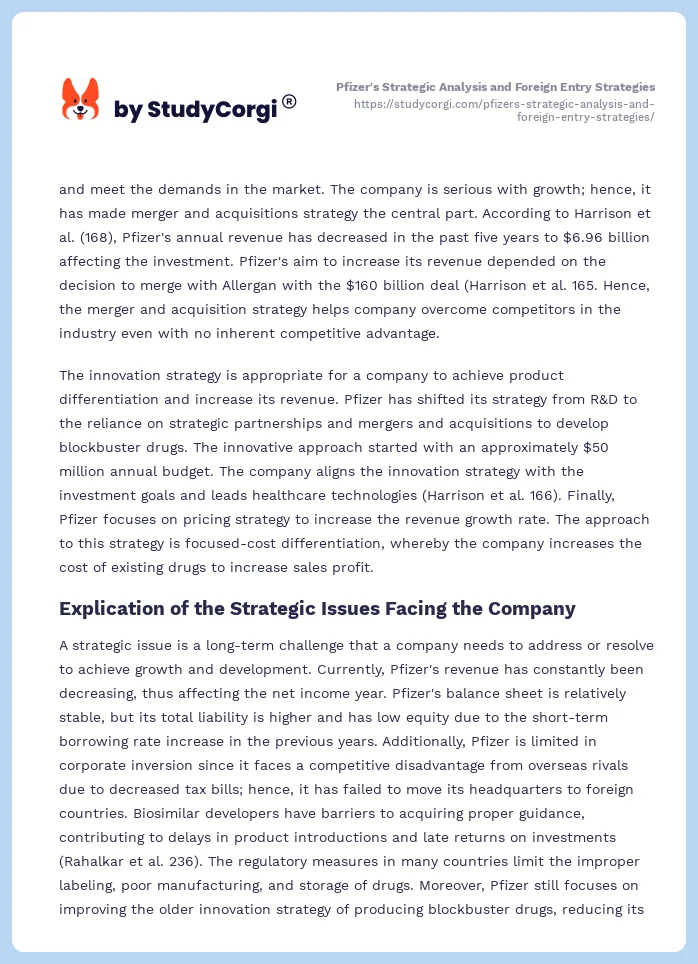 Pfizer's Strategic Analysis and Foreign Entry Strategies. Page 2