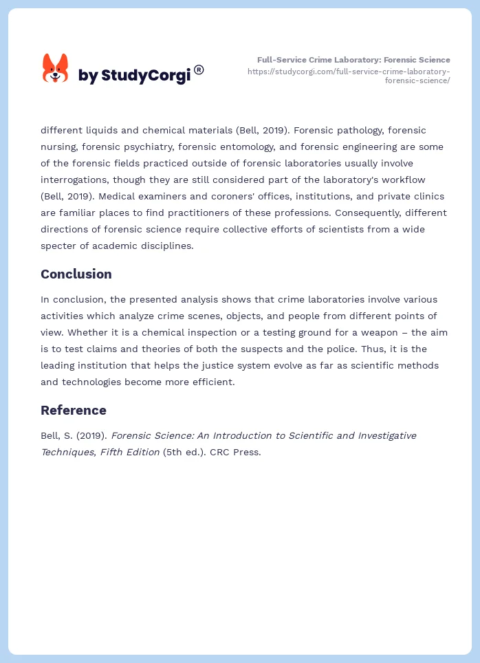 Full-Service Crime Laboratory: Forensic Science. Page 2