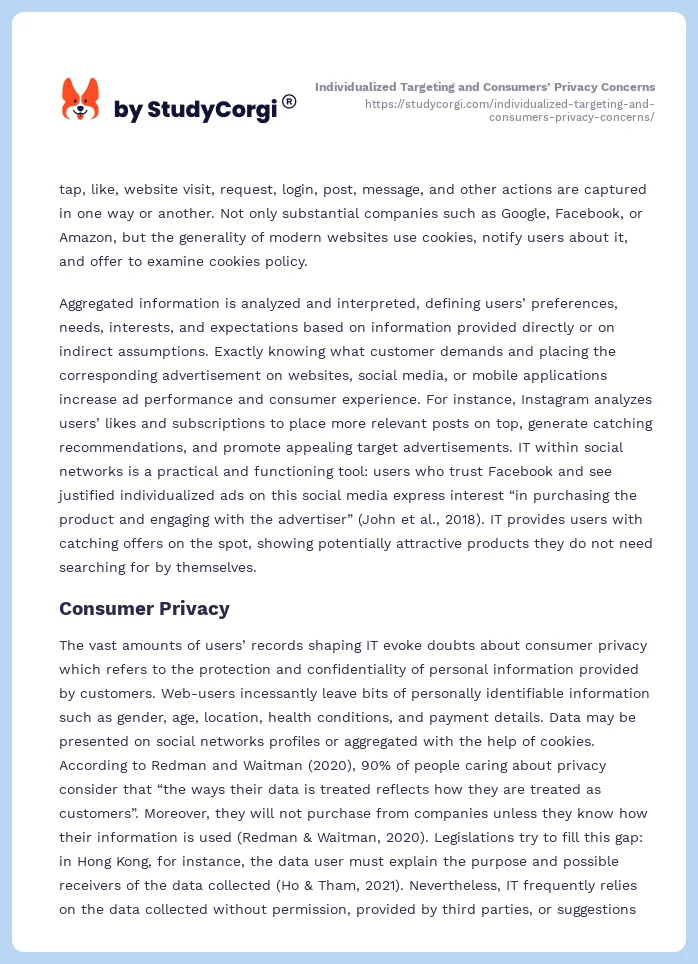 Individualized Targeting and Consumers’ Privacy Concerns. Page 2
