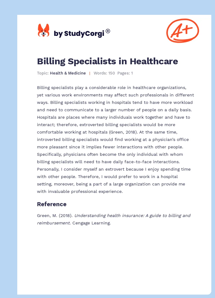 Billing Specialists in Healthcare. Page 1