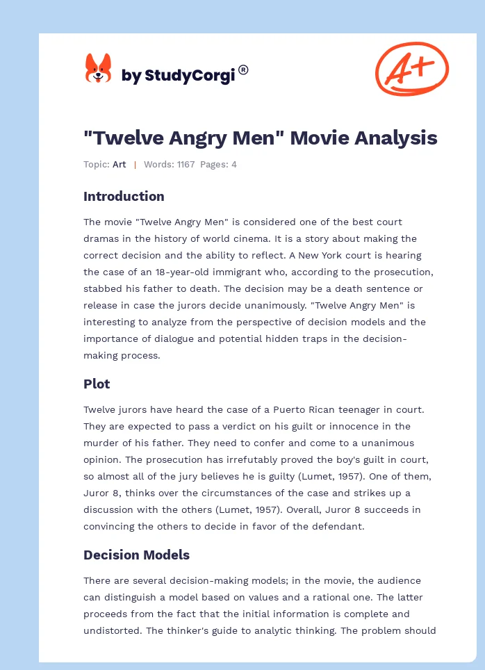 "Twelve Angry Men" Movie Analysis. Page 1