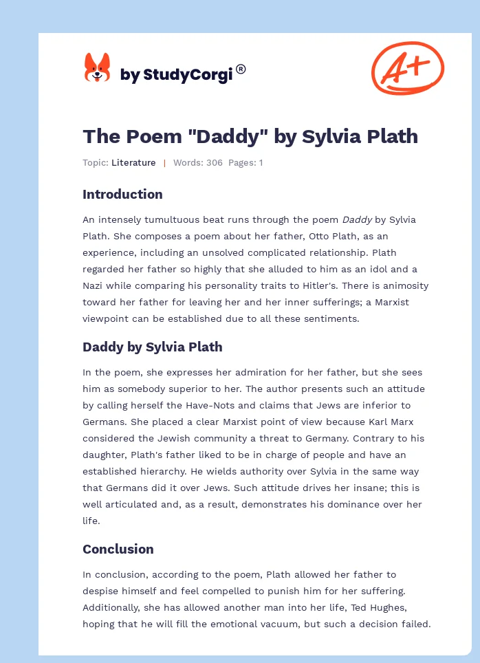 The Poem "Daddy" by Sylvia Plath. Page 1