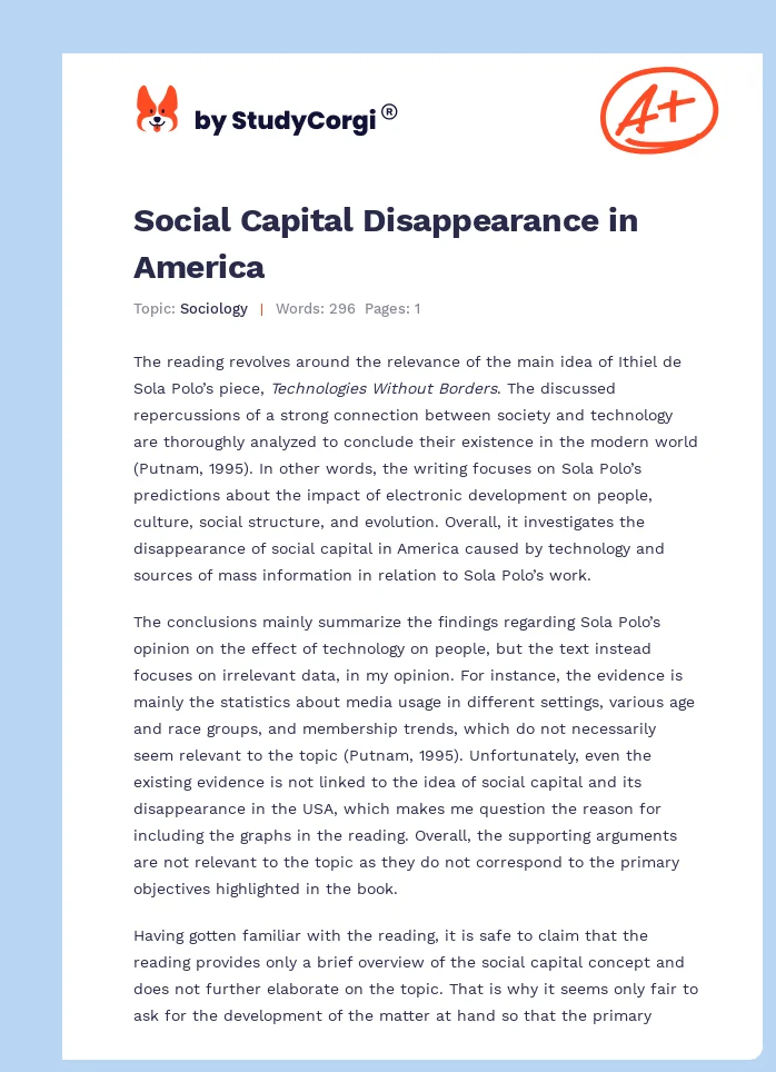 Social Capital Disappearance in America. Page 1