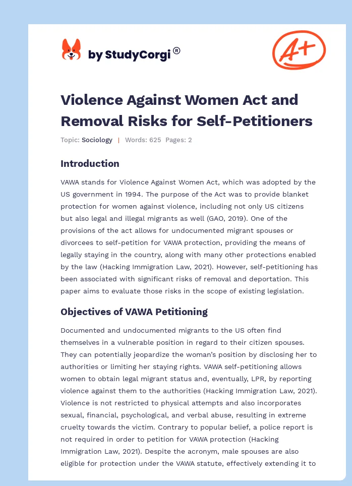 Violence Against Women Act and Removal Risks for Self-Petitioners. Page 1