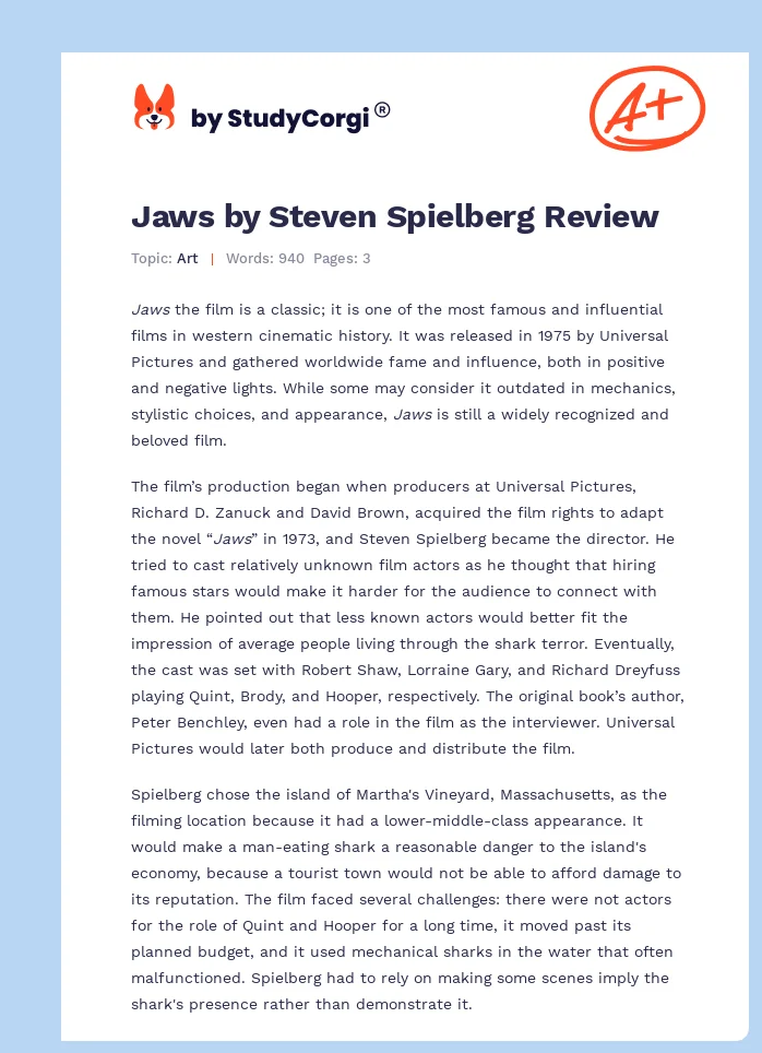Jaws by Steven Spielberg Review. Page 1