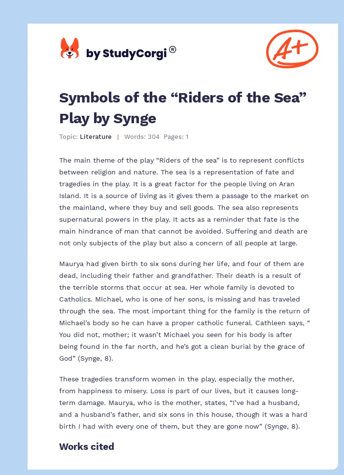 Symbols of the “Riders of the Sea” Play by Synge. Page 1