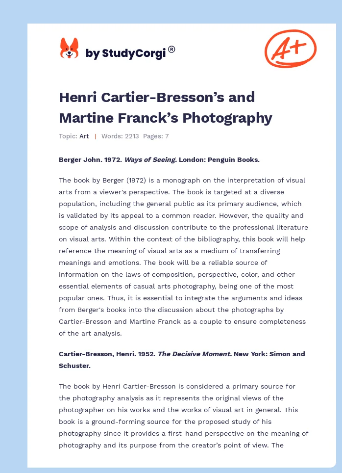Henri Cartier-Bresson’s and Martine Franck’s Photography. Page 1