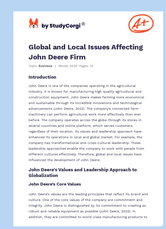 Global and Local Issues Affecting John Deere Firm. Page 1