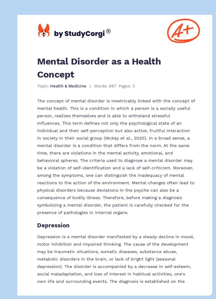 Mental Disorder as a Health Concept. Page 1