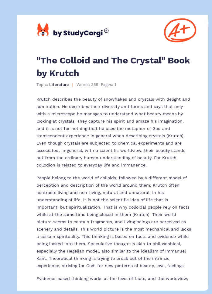 "The Colloid and The Crystal" Book by Krutch. Page 1