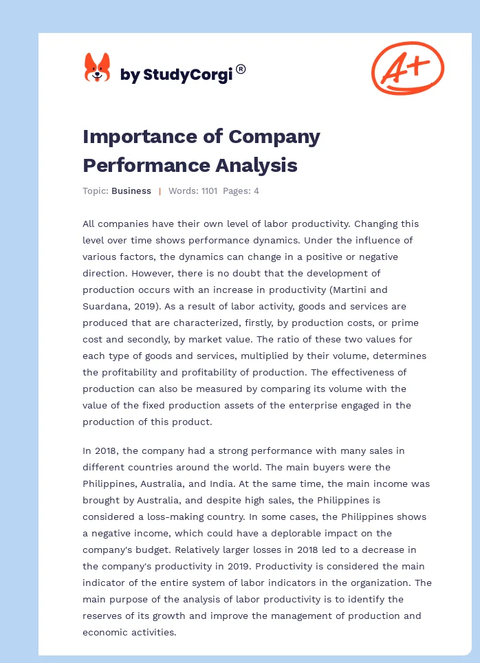 Importance of Company Performance Analysis. Page 1