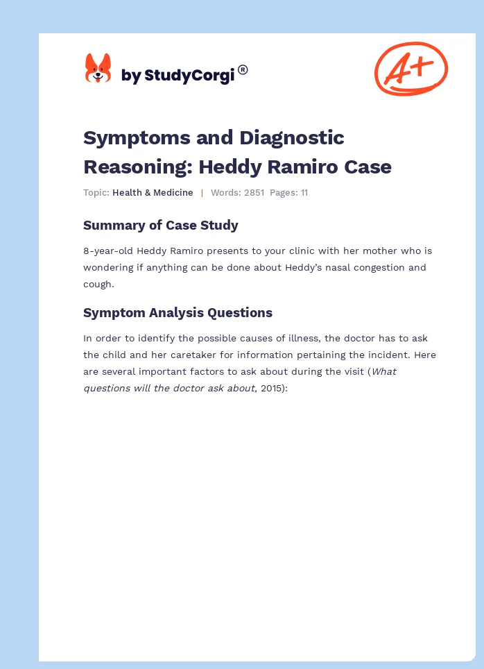 Symptoms and Diagnostic Reasoning: Heddy Ramiro Case. Page 1
