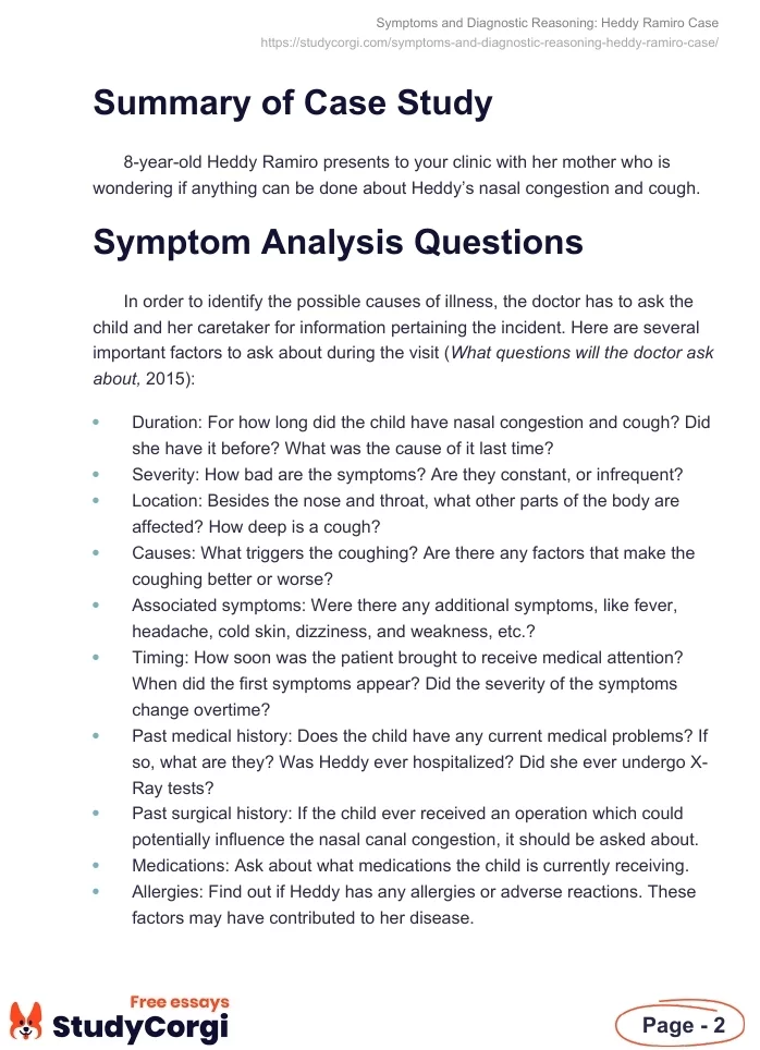 Symptoms and Diagnostic Reasoning: Heddy Ramiro Case. Page 2