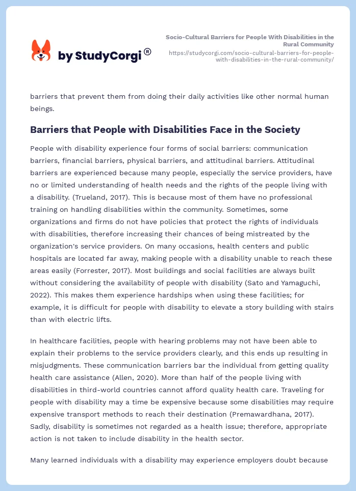 Socio-Cultural Barriers for People With Disabilities in the Rural Community. Page 2
