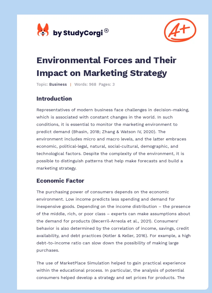 Environmental Forces and Their Impact on Marketing Strategy. Page 1