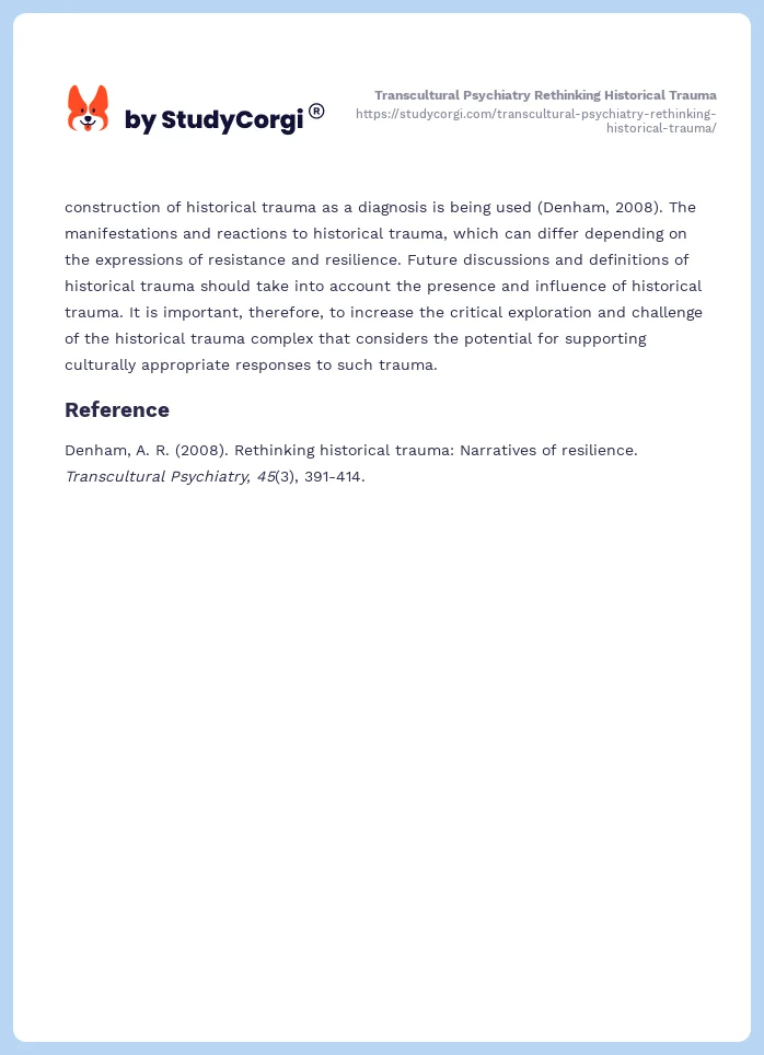 Transcultural Psychiatry Rethinking Historical Trauma. Page 2