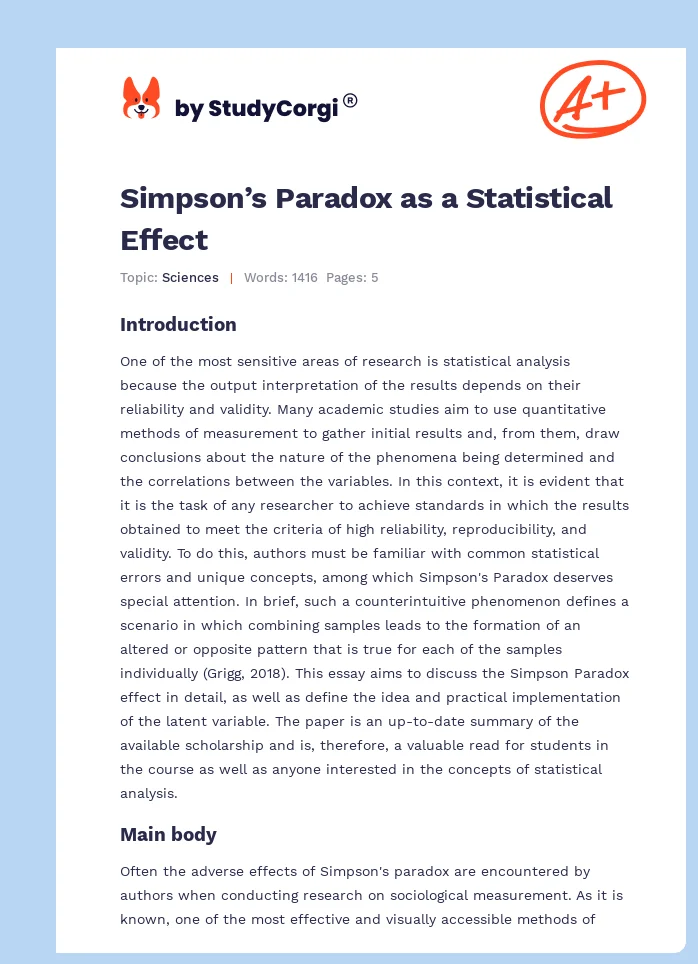 Simpson’s Paradox as a Statistical Effect. Page 1
