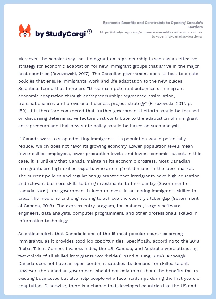 Economic Benefits and Constraints to Opening Canada’s Borders. Page 2