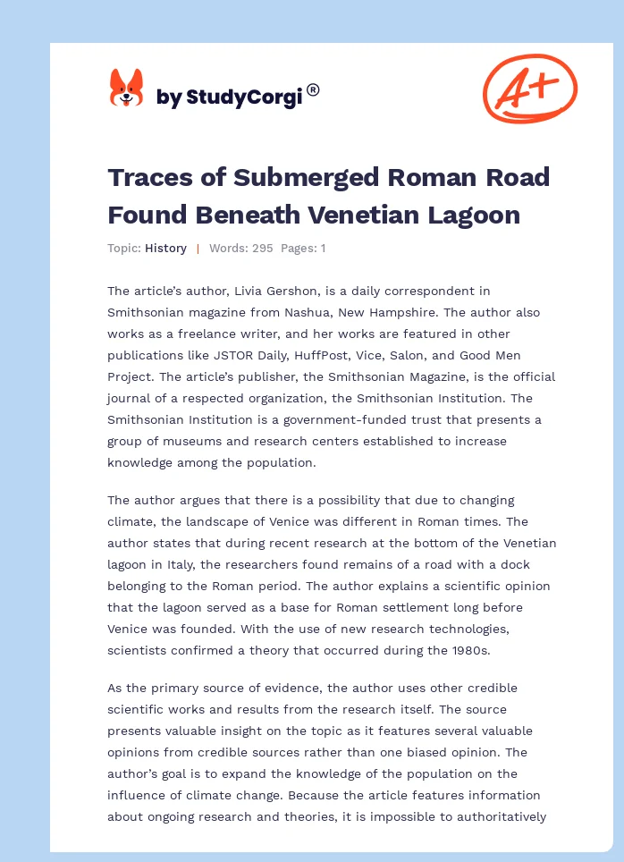 Traces of Submerged Roman Road Found Beneath Venetian Lagoon. Page 1