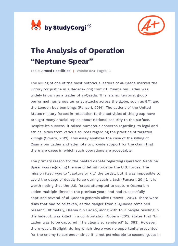 The Analysis of Operation “Neptune Spear”. Page 1