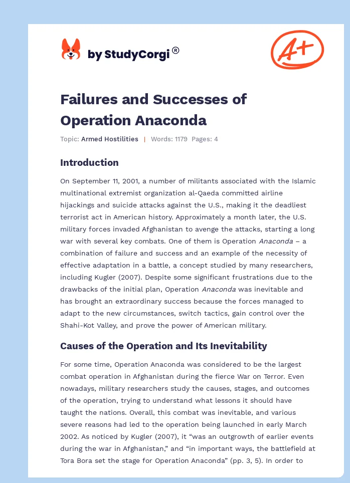 Failures and Successes of Operation Anaconda. Page 1