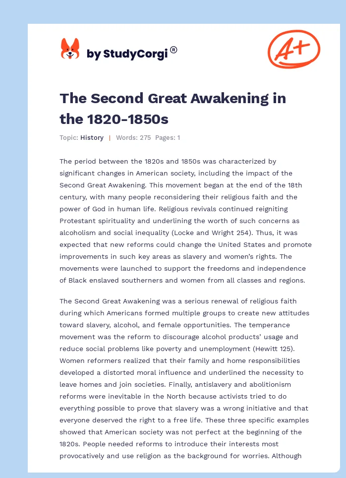 The Second Great Awakening in the 1820-1850s. Page 1