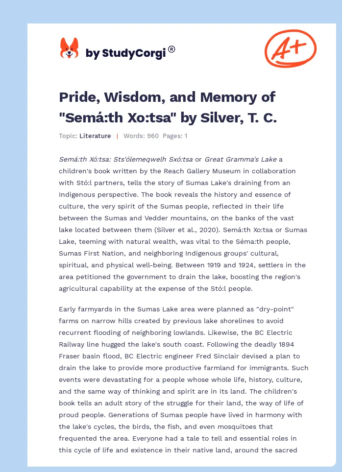 Pride, Wisdom, and Memory of "Semá:th Xo:tsa" by Silver, T. C.. Page 1
