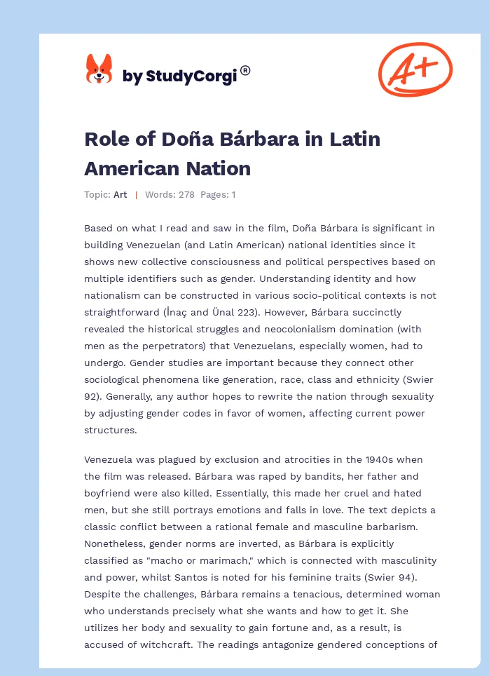 Role of Doña Bárbara in Latin American Nation. Page 1