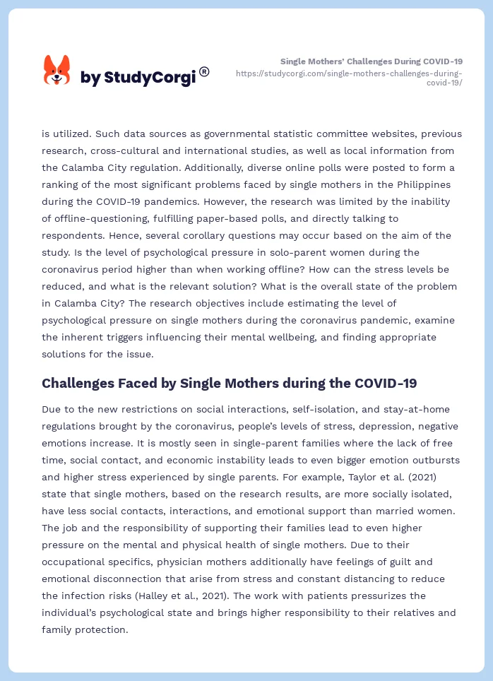 Single Mothers’ Challenges During COVID-19. Page 2